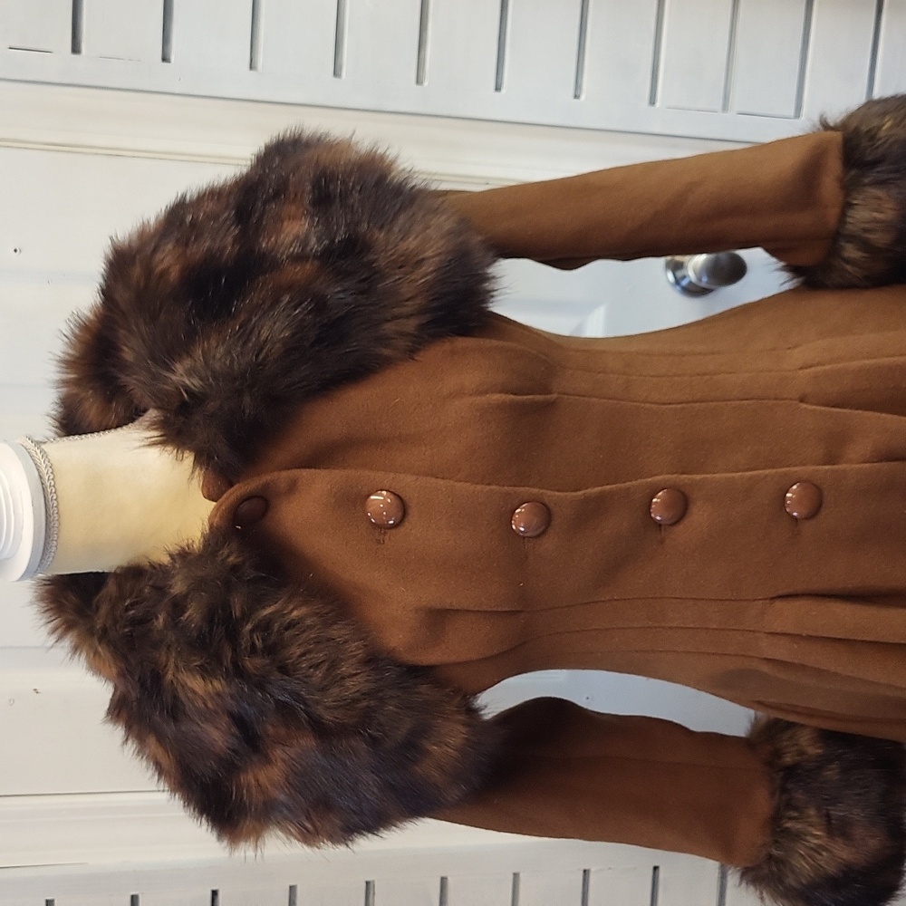 NWT, VINTAGE COLLECTIF PEARL TAN COAT, XS - Picture 2 of 14